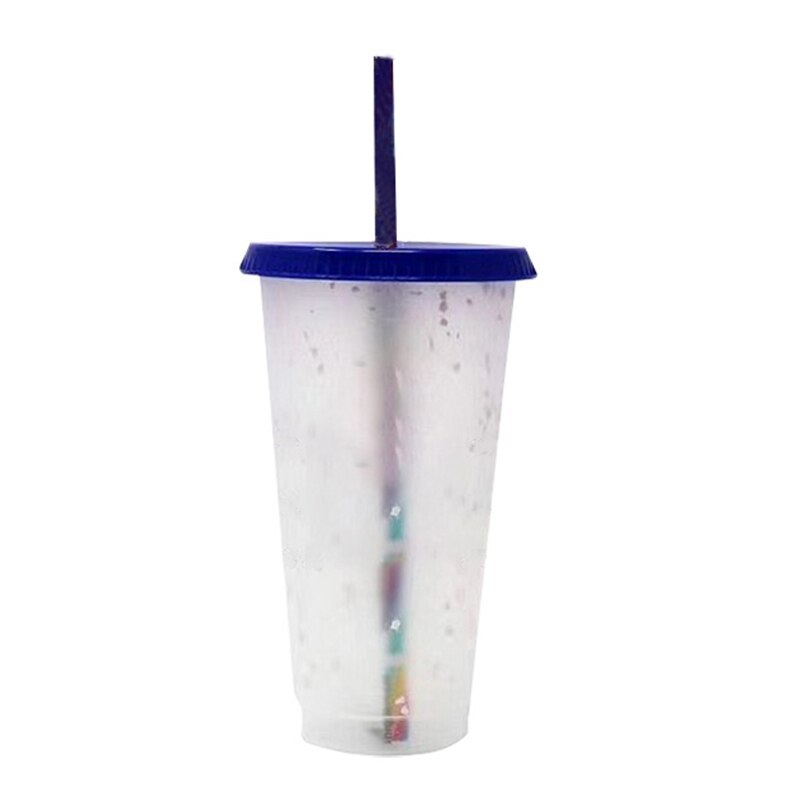 vaso plástico reutilizable de confeti que cambia de Color con tapa y pajita taza fría mágica taza de agua café botellas de agua: 1Pc Random sent