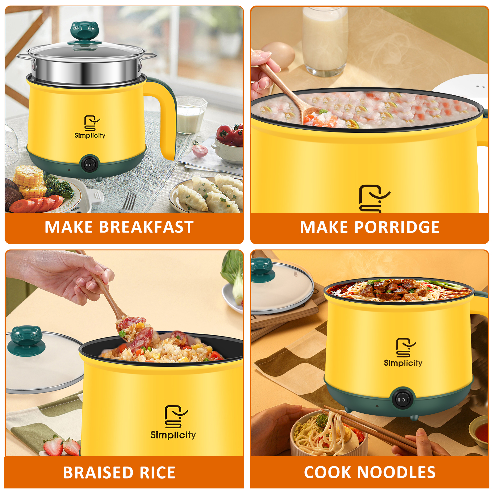 1.8L Electric Pot Electric Cooking Pot Non-Stick Cooker 2 Gear Mini Pot Cooker Dry Protection Heating Boil Ramen Cooker