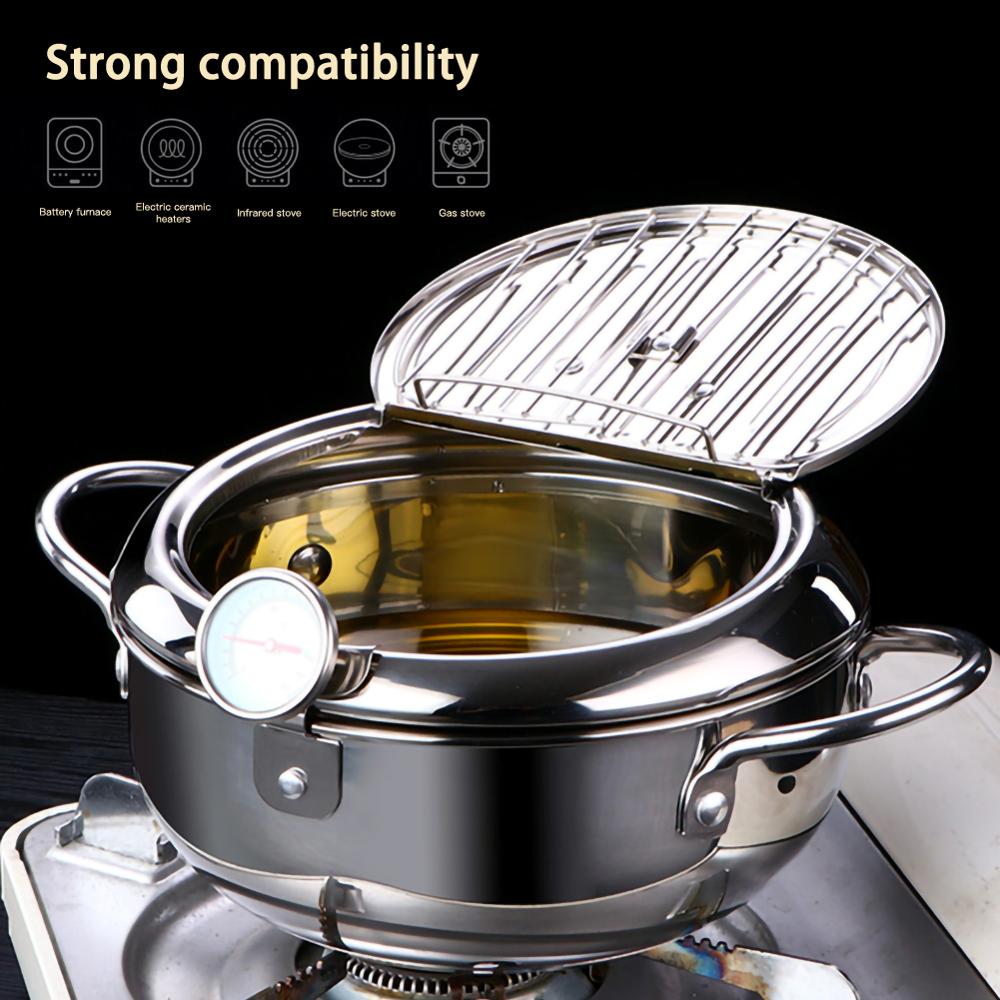 Olla para freír profunda de cocina, freidora de acero inoxidable con control de temperatura, utensilios de cocina para pollo frito