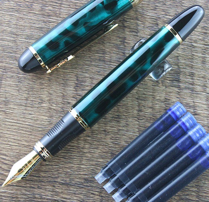 Äkta jinhao 450 a reservoarpenna fullmetall jinhao  x450 guldpenna gyllene klämma 0.5mm medelstora kontorsmaterial: E / Böjd spets 1.0mm