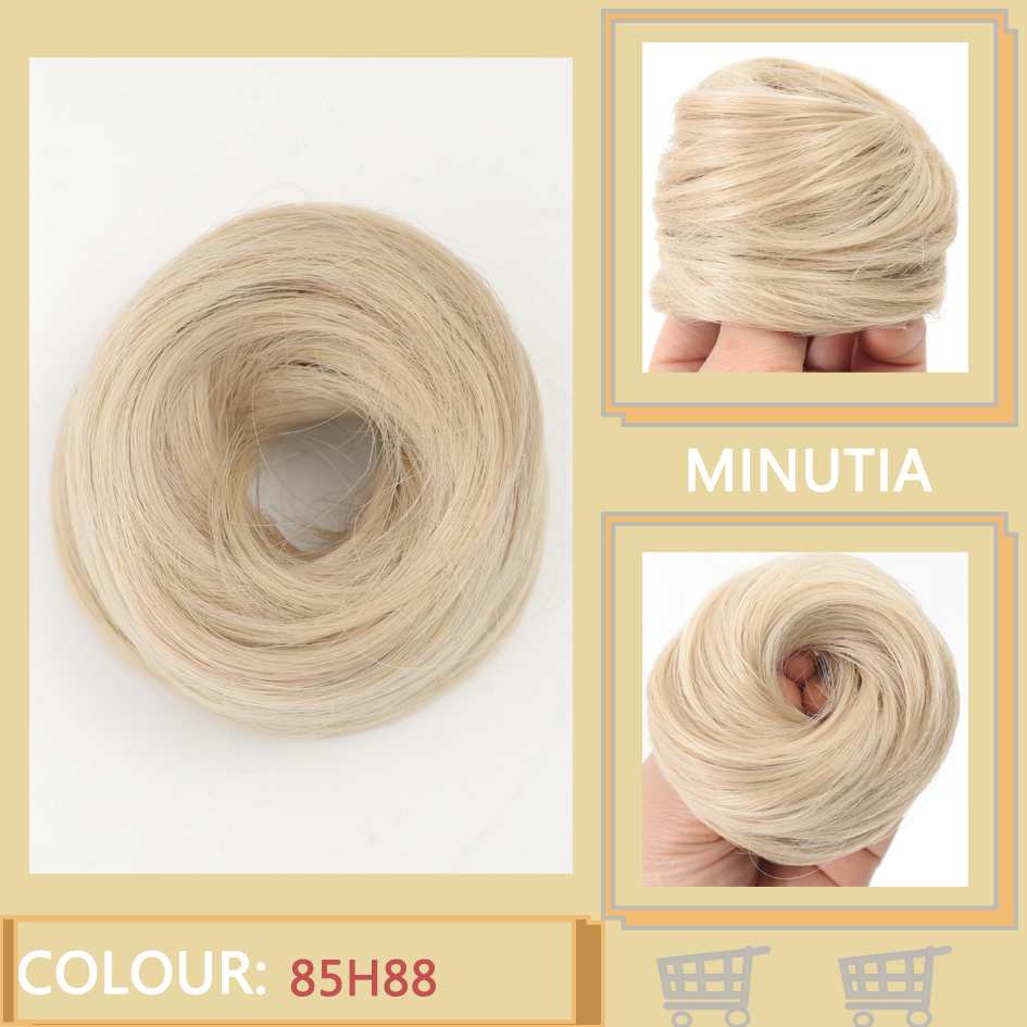Allaosify moño sintético femenino fibra sintética pelo liso círculo cuerda elástica, color de cabello natural accesorios para el cabello luz oscura