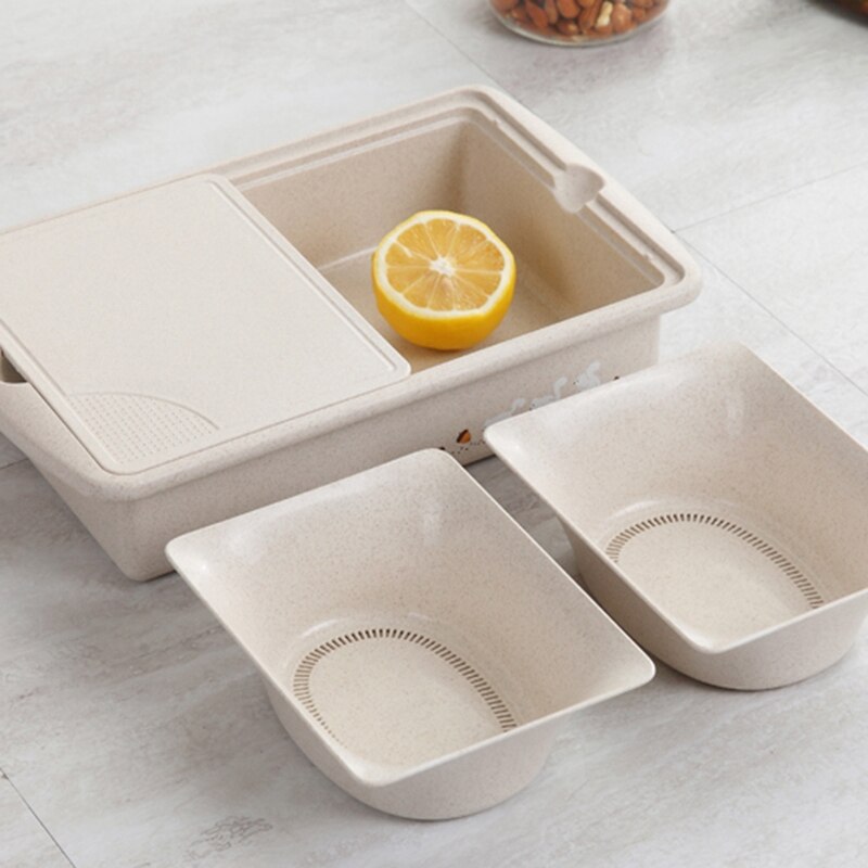 Keuken snijplank met opberglade, kunststof snijplank, snijblokken voor fruit, groente, keukengereedschap, beige-s