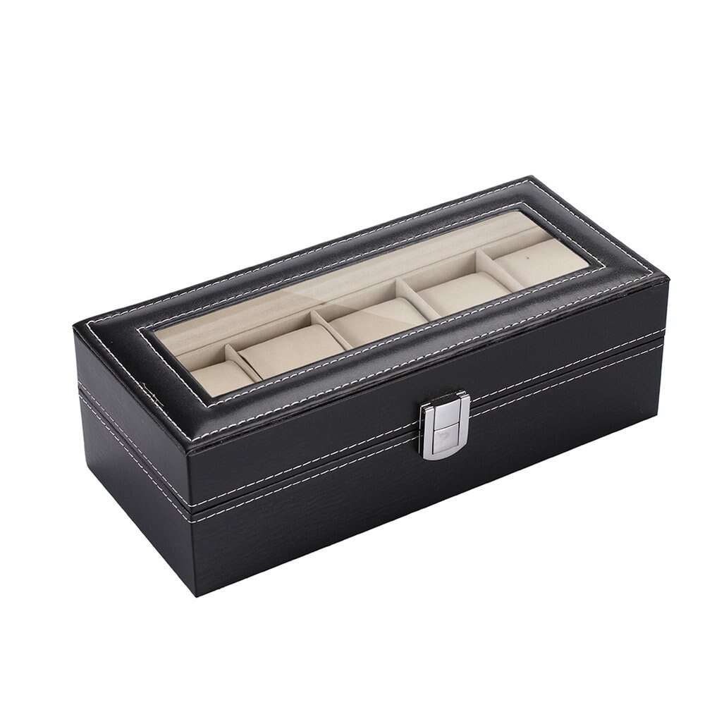 Standaard 5 Slots Modieuze Horloge Doos Zachte PU Lederen Horloge Opbergdoos Display van het Horloge Slot Case Box Case