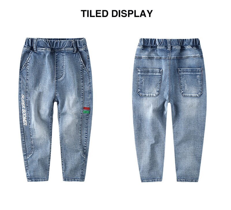 DIIMUU Spring Autumn Kids Boys Jeans Long Pants Young Casual Denim Trousers Elastic Waist Cowboy