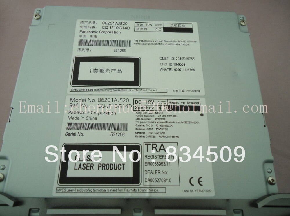 Originele Matsushita CD Tuner 86201AJ520 voor SUBRU legacy up CQ-JF10G14D met MP3 WMA AUX