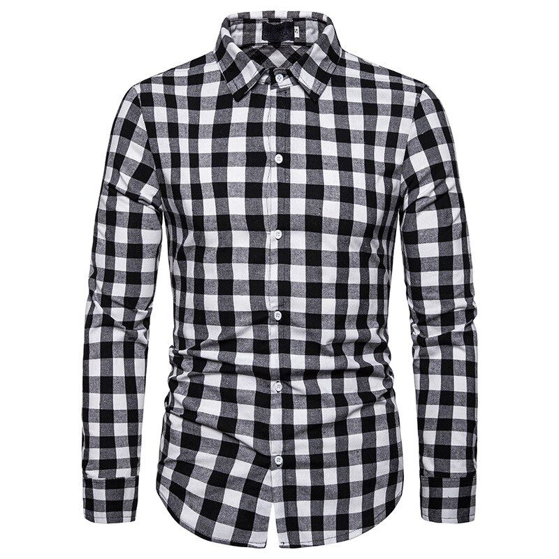 Männer der hemd klassische kleine platz farbe passenden kreuz-grenze herren Revers Langarm Shirt: Schwarz / S