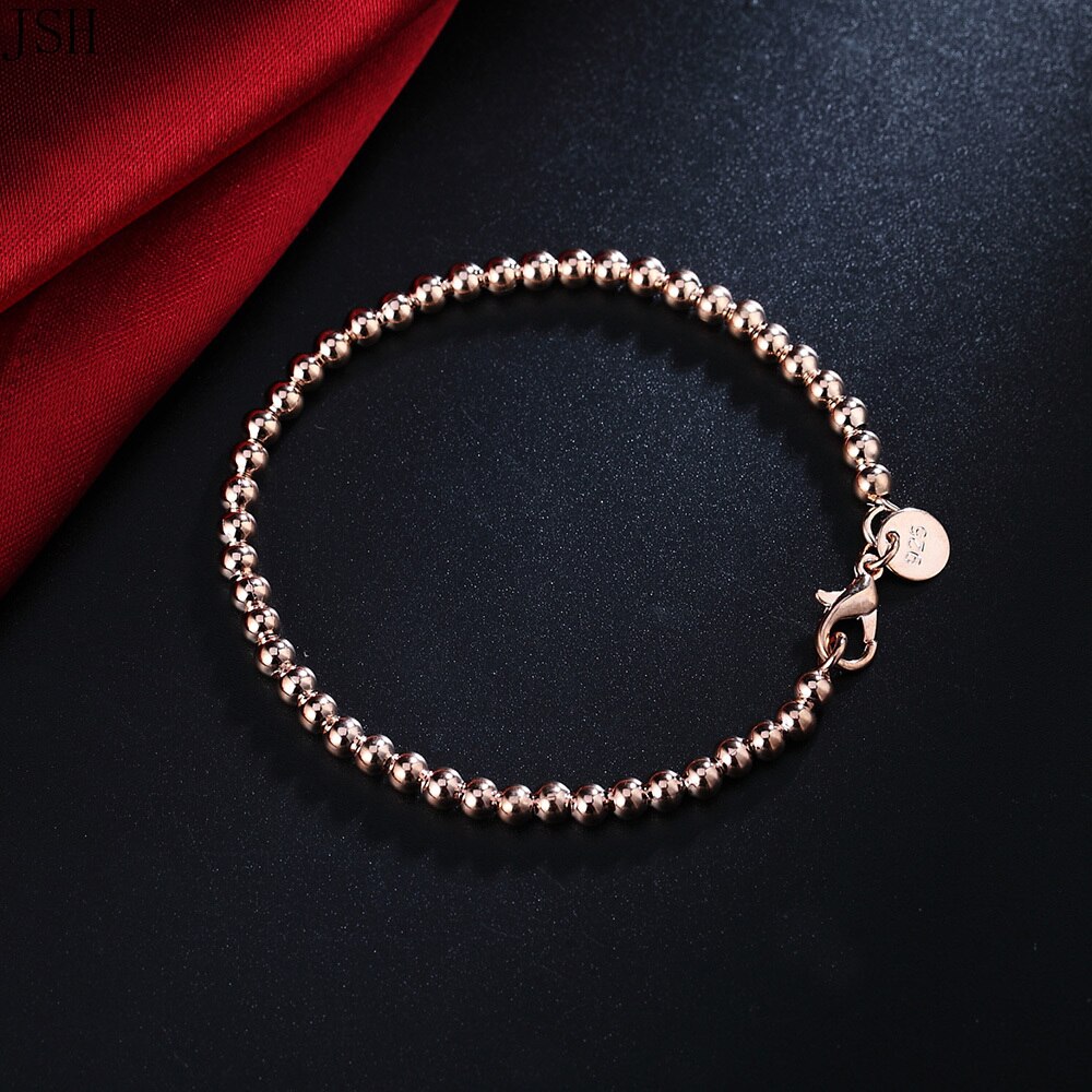 for women Silver color 4mm beads Gold color Chain bracelet cute wedding party lady charm jewelry birthday LH021