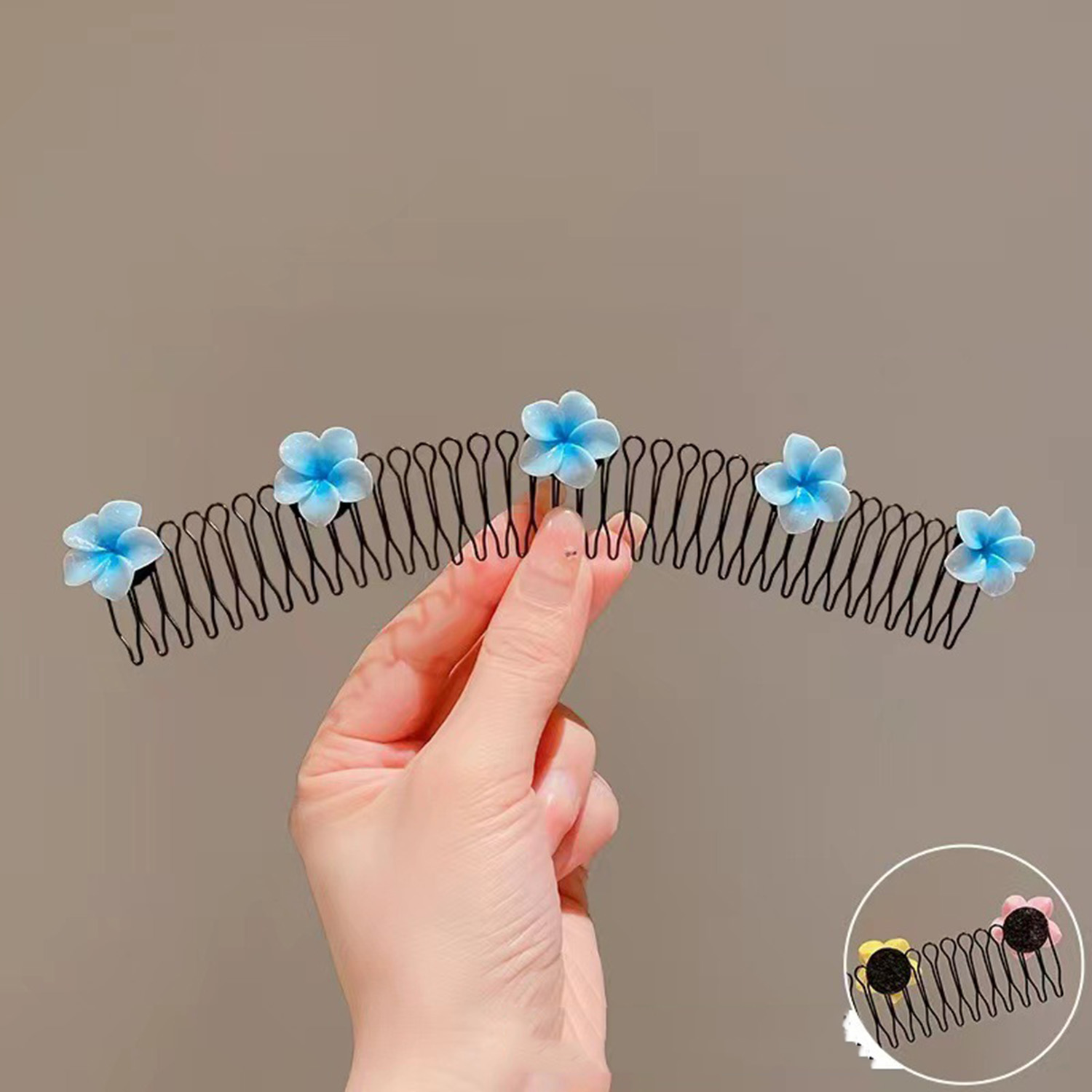 Diademas con acabado de pelo roto para mujer, accesorios para el cabello, horquillas para niños, peine largo, Flor de huevo dulce, Clips,: Azul