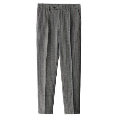 Heren gestreepte casual broek slim british business kleur gestreept borduurwerk kleine broek heren trendy broek: Grijs / 32