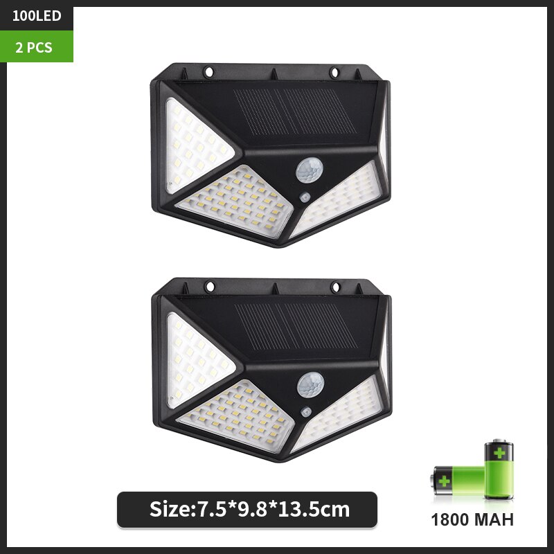 100 LED Solar Wall Lamp with 3 Modes for Outdoor Garden Decoration Human Body Induction Lighting Courtyard Sconce Lamp Fixtures: Black-2 PCS / Warm White