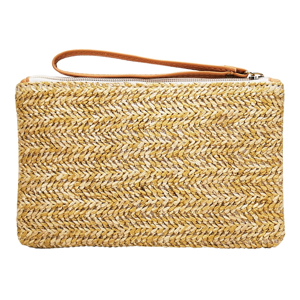 Women Straw Bag Wicker Tote Bags Summer Beach Handbag Bucket Shape Solid Weaving Bag Wicker Tote Bags Bolsa Feminina#BL1: Gold