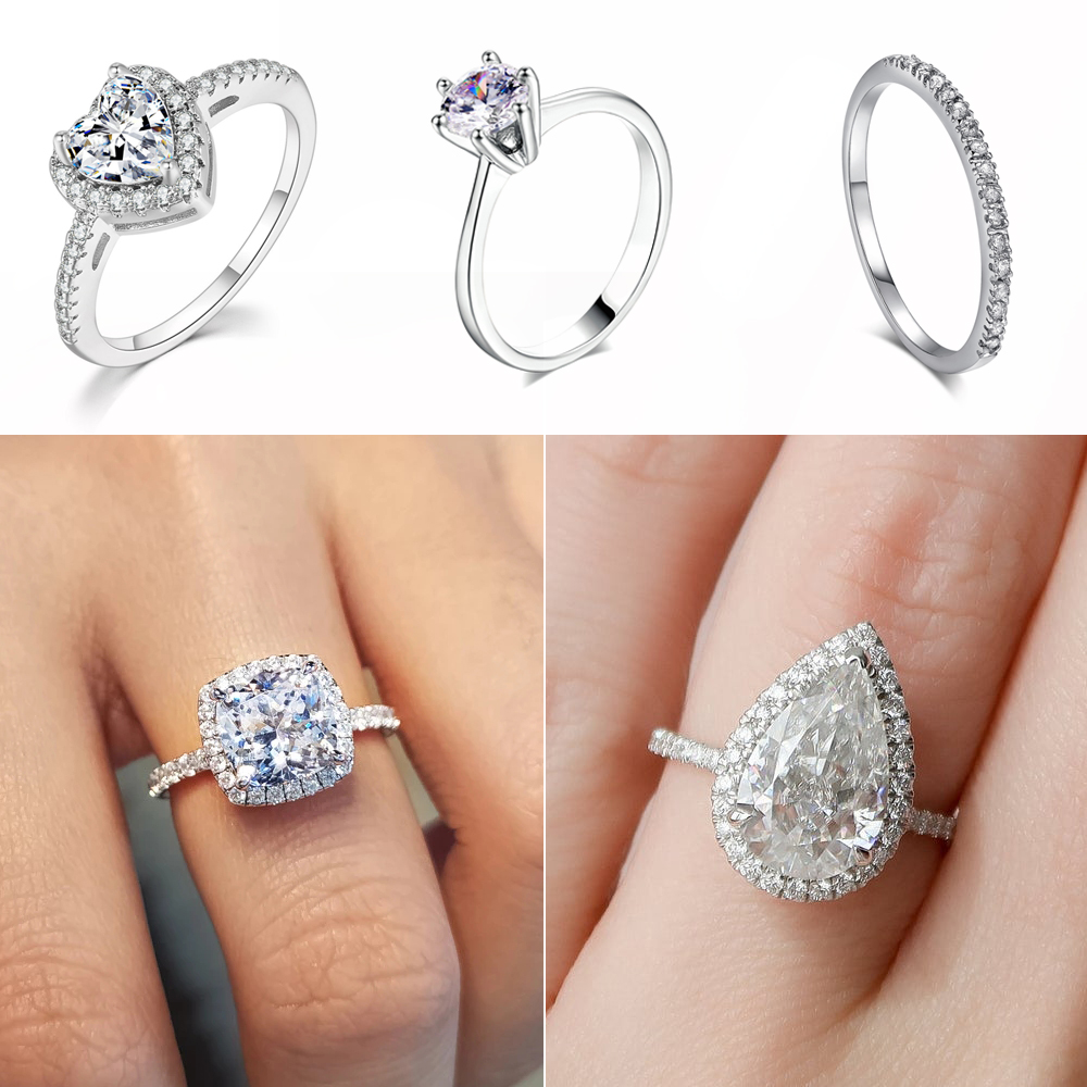 Vrouwen Trouwringen Verstelbare Waterdrop Hheart Aaa + Zirconia Voorstel Ring Met Grote Steen Zilver Kleur Sieraden Meisje