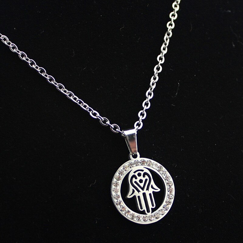 Stainless Steel Hollow Hamsa Hand Pendant Necklace Silver Color Clavicle Chain Turkish Evil Eye Luck Jewelry: Style 1