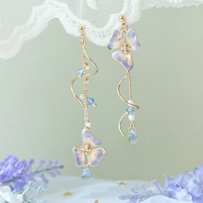 Pendientes colgantes bohemios de nueva flor para mujer, aretes largos a la con borlas y flores de diamantes de imitación, joyería para y boda,: Azul de zinc
