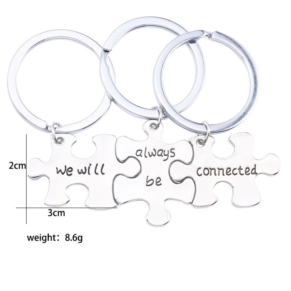 Trendy beste vrienden sleutelhanger gesneden We zullen altijd verbonden zijn sleutelhanger 3-delige puzzel geometrie sleutelhangers Bff sieraden Llaveros