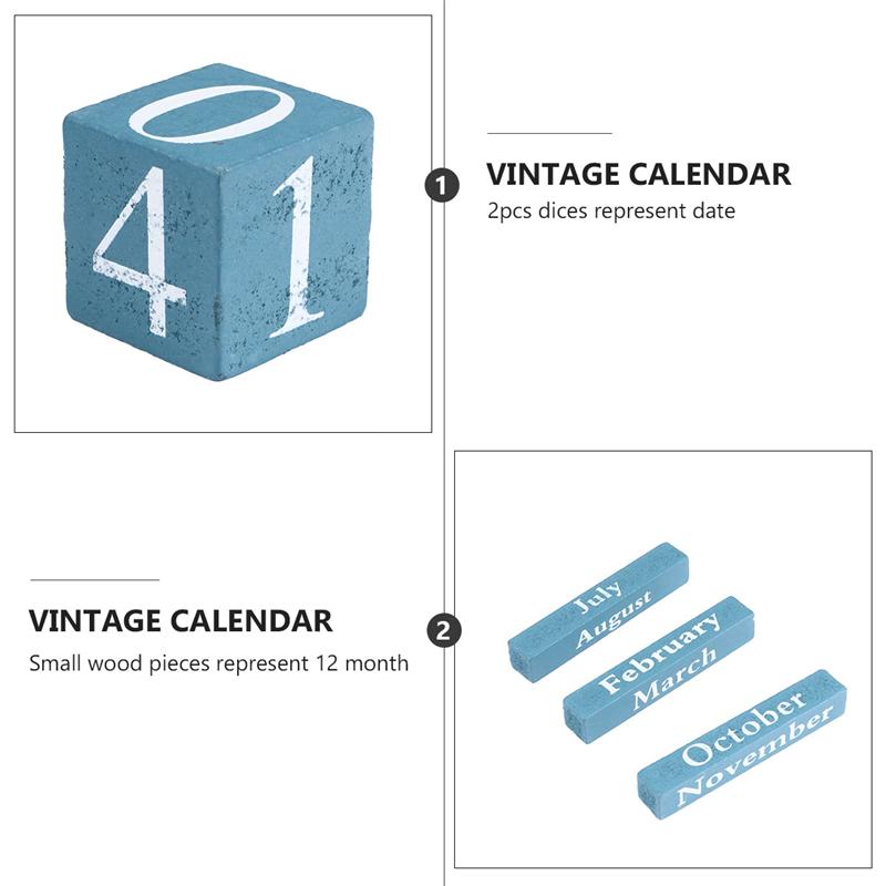 Desktop Wooden Calendar Vintage Calendar Desktop Wood Block Month Date Display