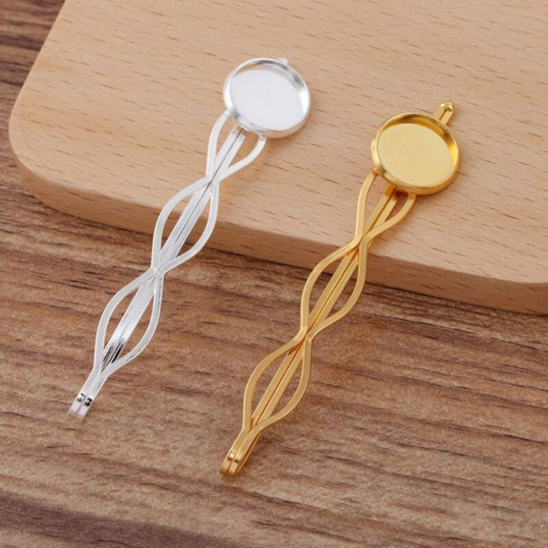 20pcs/lot Hair Jewelry Settings Cabochon Base Blank Bezel Trays for 12mm Round Cabochon Hairpins Diy Accessories