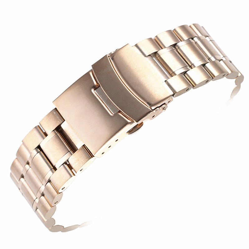 Bracelet de montre solide en acier inoxydable 18/20/22/24, avec extrémité en Arc, boucle pliable, pour assurance, remplacement universel: Straight Rose Gold / 20mm
