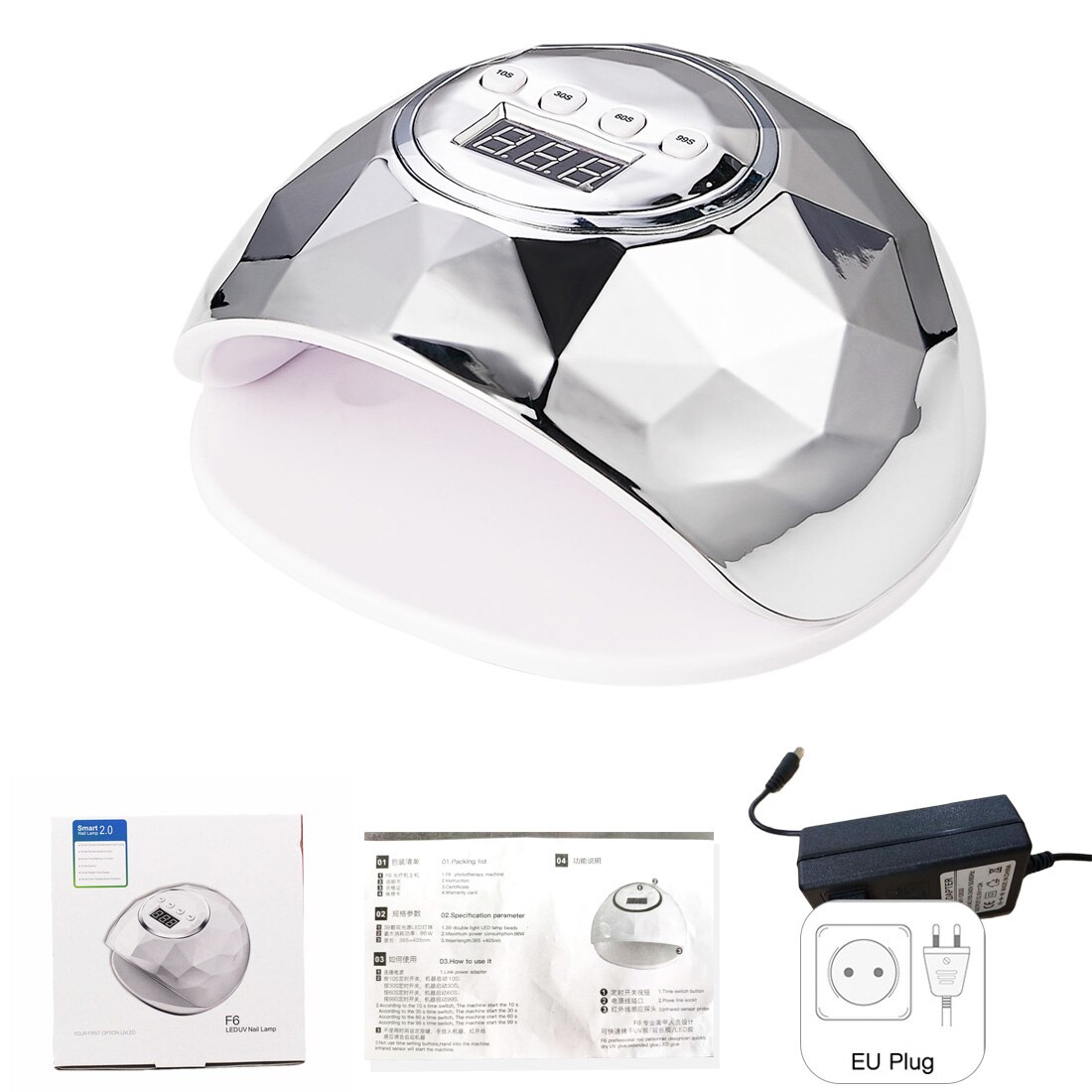 LED UV Nail Lamp for Nail Gel Polish Led Nail Light 39 LEDs UV Lamp 86W Nail Manicure: Bright silver / US PLUG