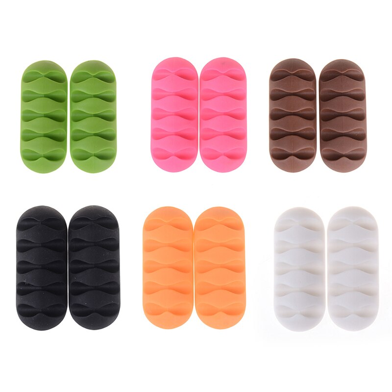 2 Stks/set Bureau Kabel Organizer Zelfklevende Siliconen Draad Usb Charger Cord Winder Kabel Clip Data Line Opslag Houder