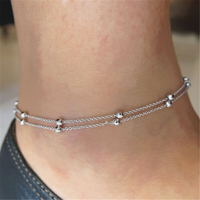 Trendy Zomer Eenvoudige Kralen Multilayer Ketting Enkelband Voor Vrouw Bohemian Vintage Schoeisel Been Armbanden Vrouwelijke Voet Sieraden: SLIVER