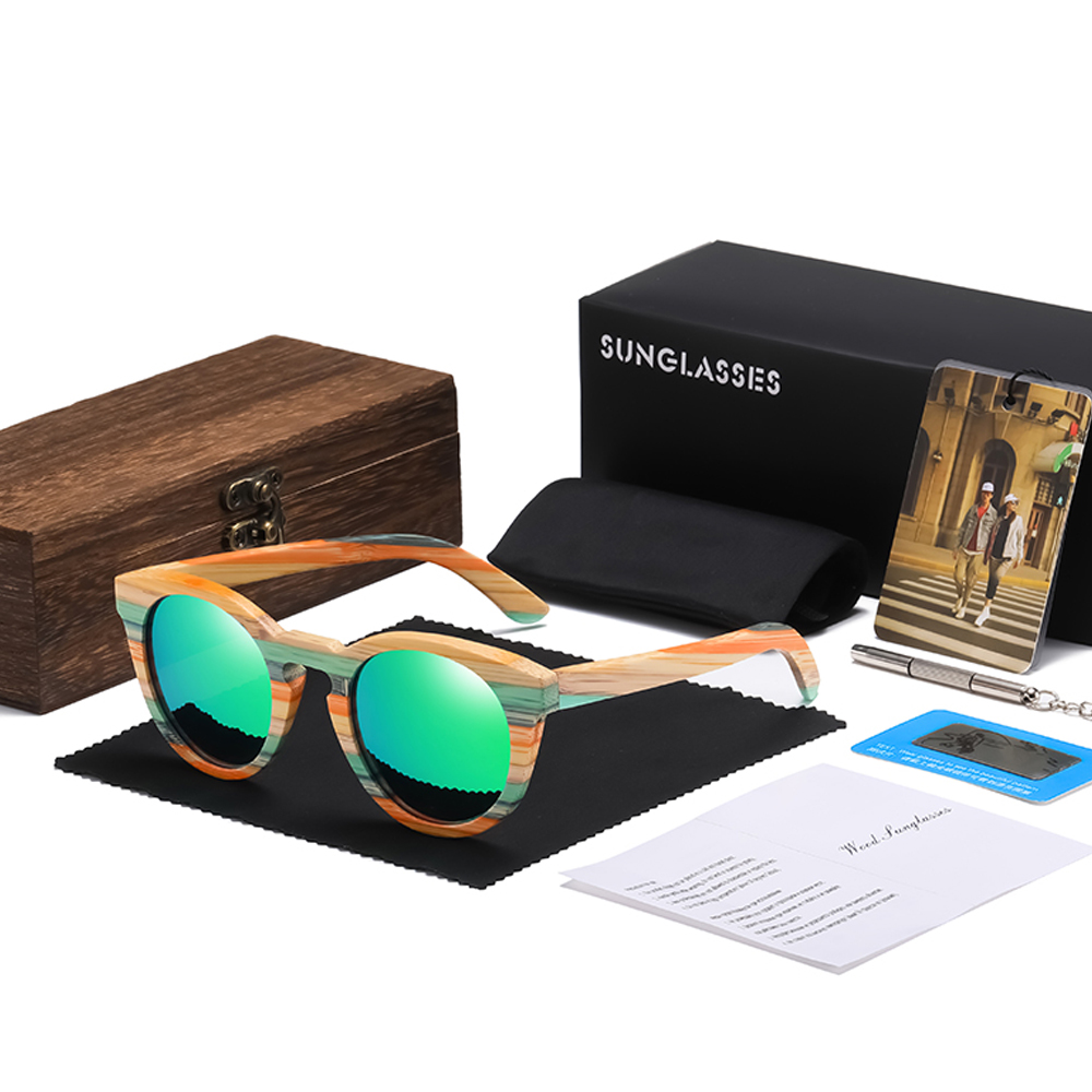 Gm Kleur Bamboe Ovale Zonnebril Hout Gepolariseerde Zonnebril Mannen Vrouwen Mode Bril UV400 Bescherming Eyewear Houten Vierkante Doos: green