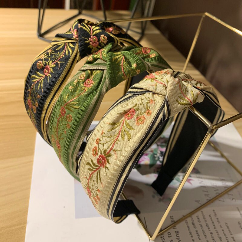 Bohemian Nationale Wind Haarband Katoen Linnen Getande Anti-Slip Korea Brede Hoofdbanden Voor Vrouwen Borduren Hoofd Gesp Haarbanden