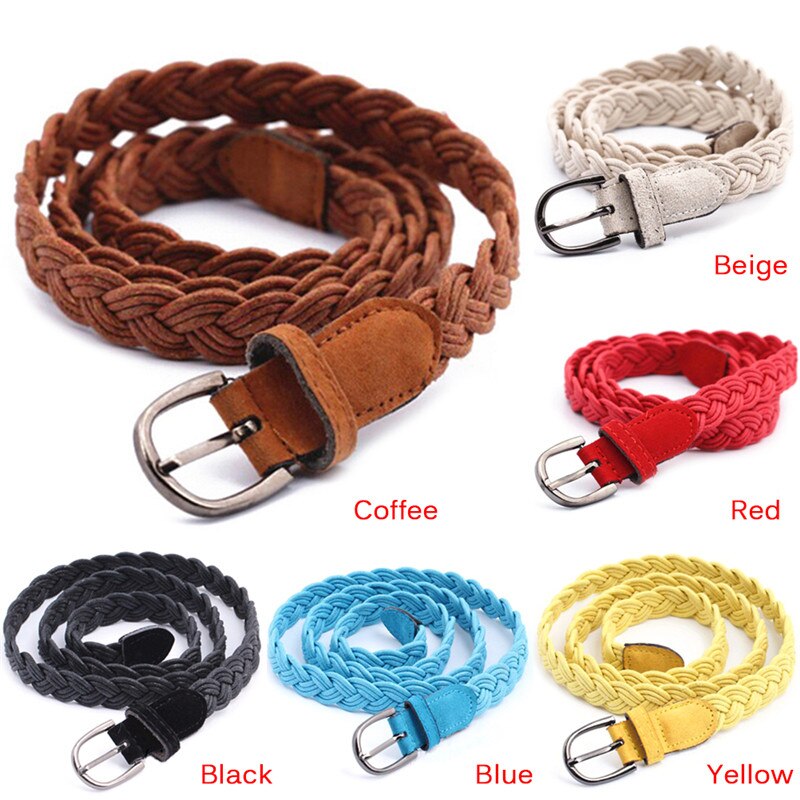 Cinturón trenzado de cuerda de cáñamo para mujer, banda de cintura trenzada, para vestido, hebilla de Metal Multicolor