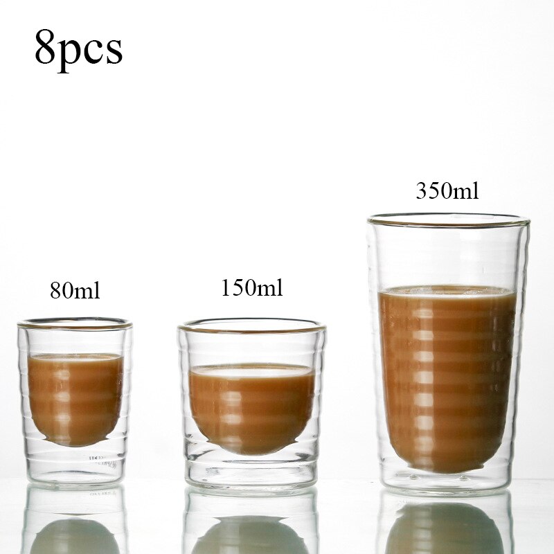 Taza de café transparente de doble capa resistente al calor, Juego de vasos creativos para agua, leche y vino, 85 y 150ml