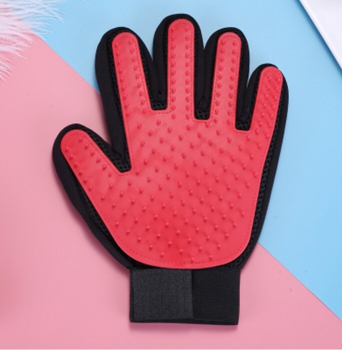 Silicone Pet Dog Cat Grooming Gloves Pet Cat Massage Glove Hair Brush Shower Comb Dog Bath Deshedding Cleaning Tool: a pair / Red