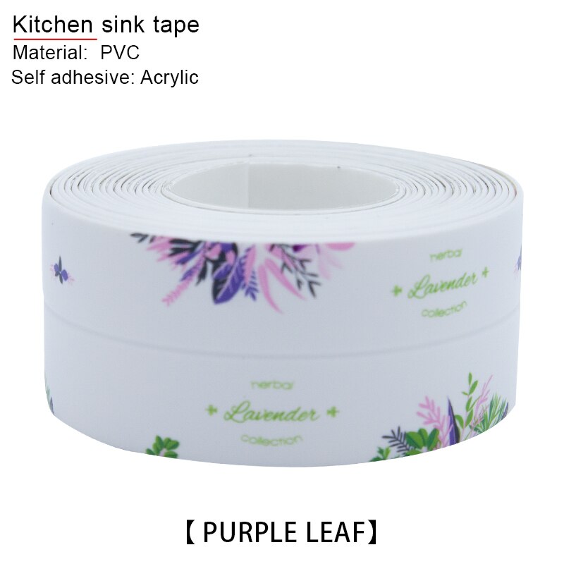 Pvc Zelfklevende Waterdichte Douche Wastafel Bad Edge Muursticker Voor Keuken Badkamer Bad Vloer Afdichting Kalefateren Strip Tape: Purple leaf 3.8cm