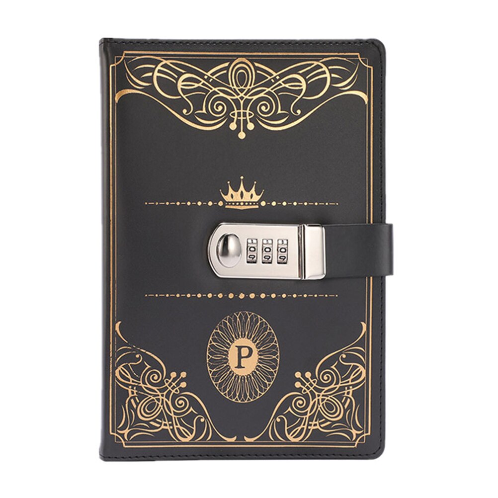 1PC Vintage Style PU Cover Diary Notebook Journal Notepad With Code Lock Vintage Secret Book European Luxury Lock Notebook: Black