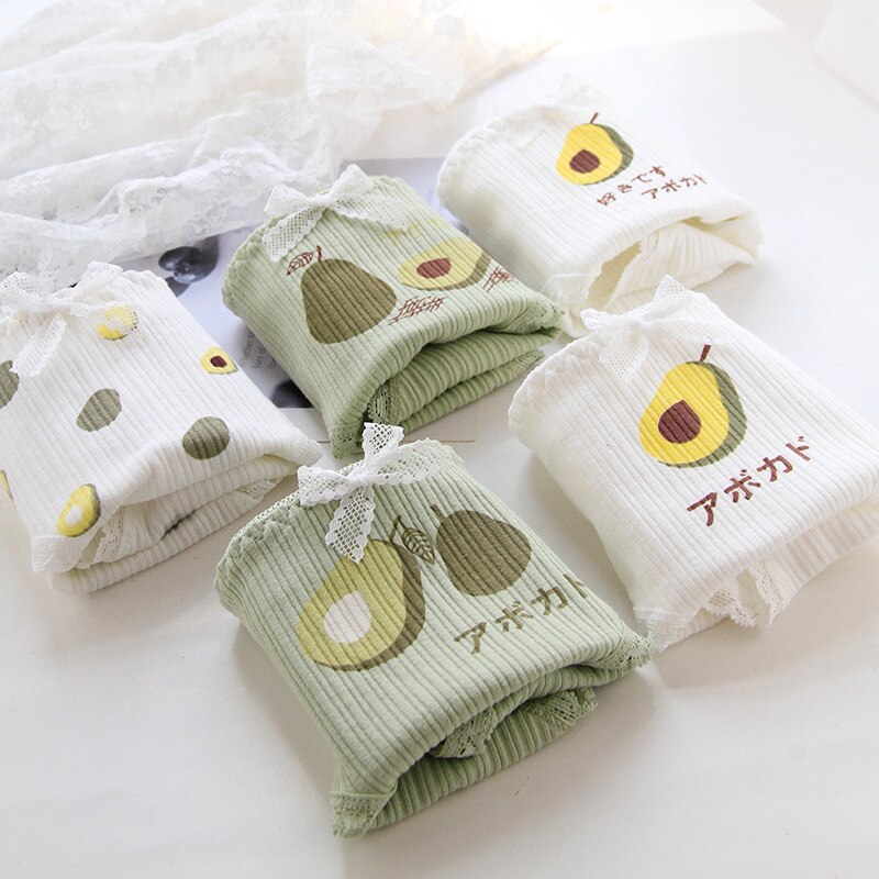 6 Stks/set Kinderen Ondergoed Cartoon Avocado Fruit Afdrukken Strik Verticale Graan Meisje Ventilatie Driehoek Broek: 19-24year(54kg-66kg)