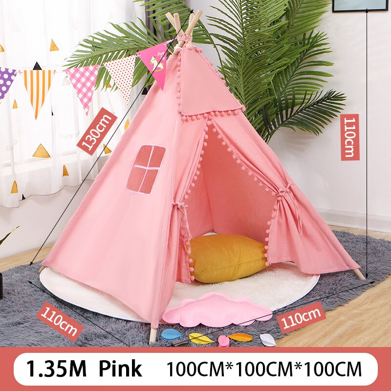 Teepee Tent for Kids Foldable Children Play Tent for Girl and Boy 4 Poles White Playhouse Baby Toy for Indoor and Outdoor Games