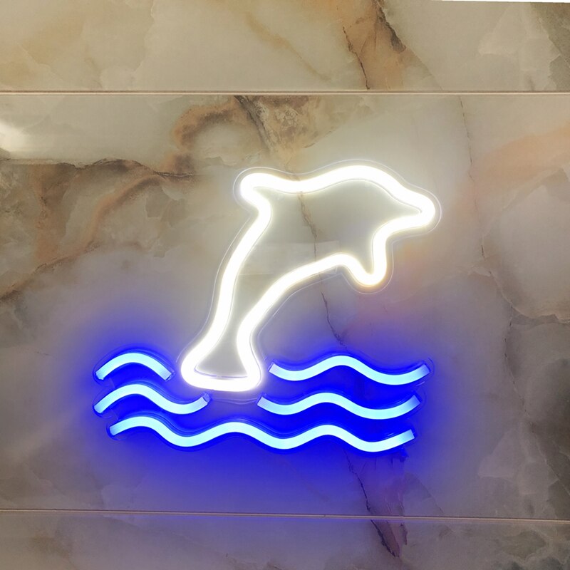 Farverig regnbue led neonskilte lys julefest bryllup dekorationer skilt børneværelse natlampe hjem vægindretning: Dophin