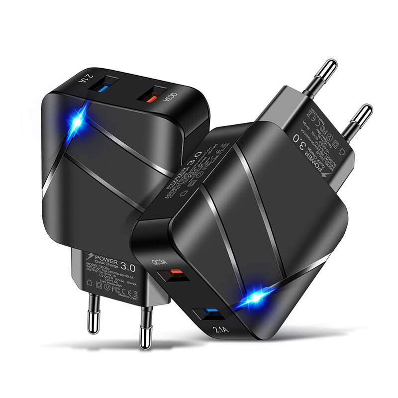 Cargador USB Dual de 28W QC3.0, cargador de teléfono móvil de carga rápida de 12V 1.5A para iPhone 12, Samsung, Xiaomi, Tablet de pared