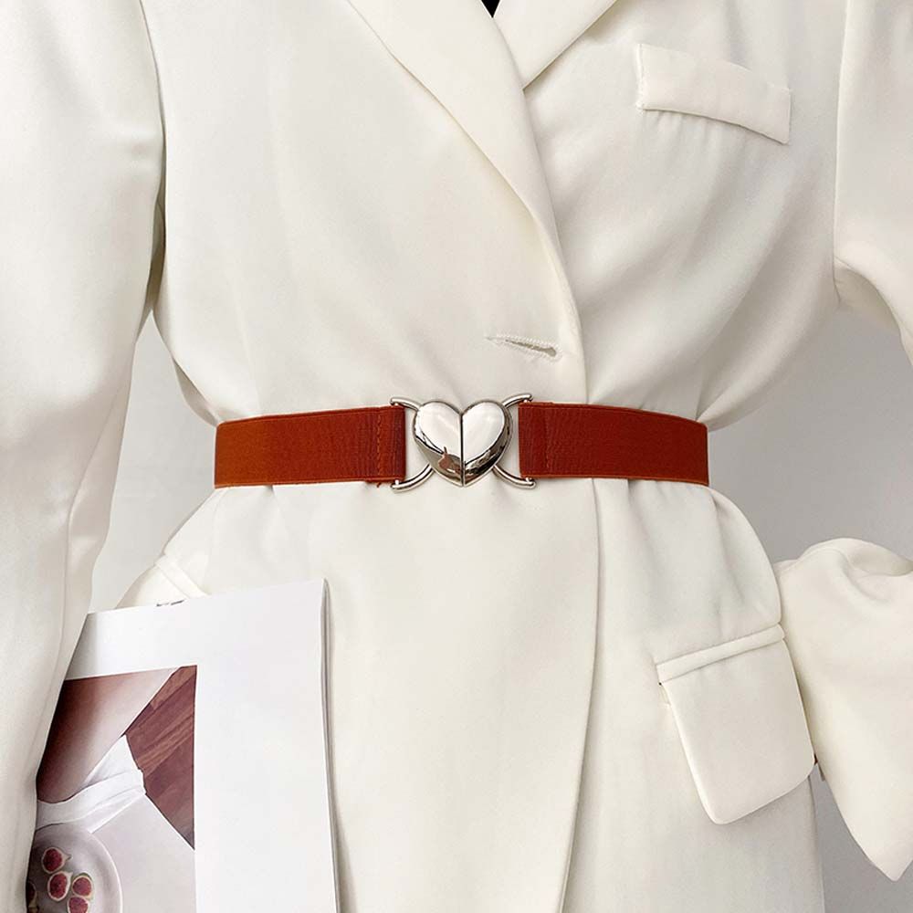 Exquisite For Woman Metal Love Heart Buckle Waist Accessories Elastic Belts Thin Belts Waistband