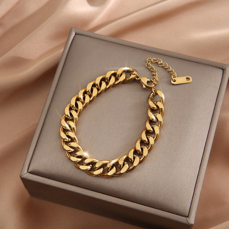 316L Edelstahl Neue Gehobenen Schmuck Hip Hop Rock Charms Dicke Kette Choker Armband Halsketten &amp; Anhänger Für Frauen: A-S199  Gold