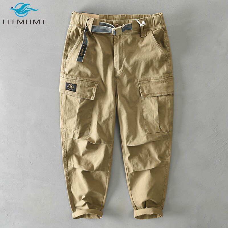 Monos de Color caqui para hombre, pantalones Verdes del Ejército, cinturón elástico de bolsillo múltiple, pantalón de carga informal de
