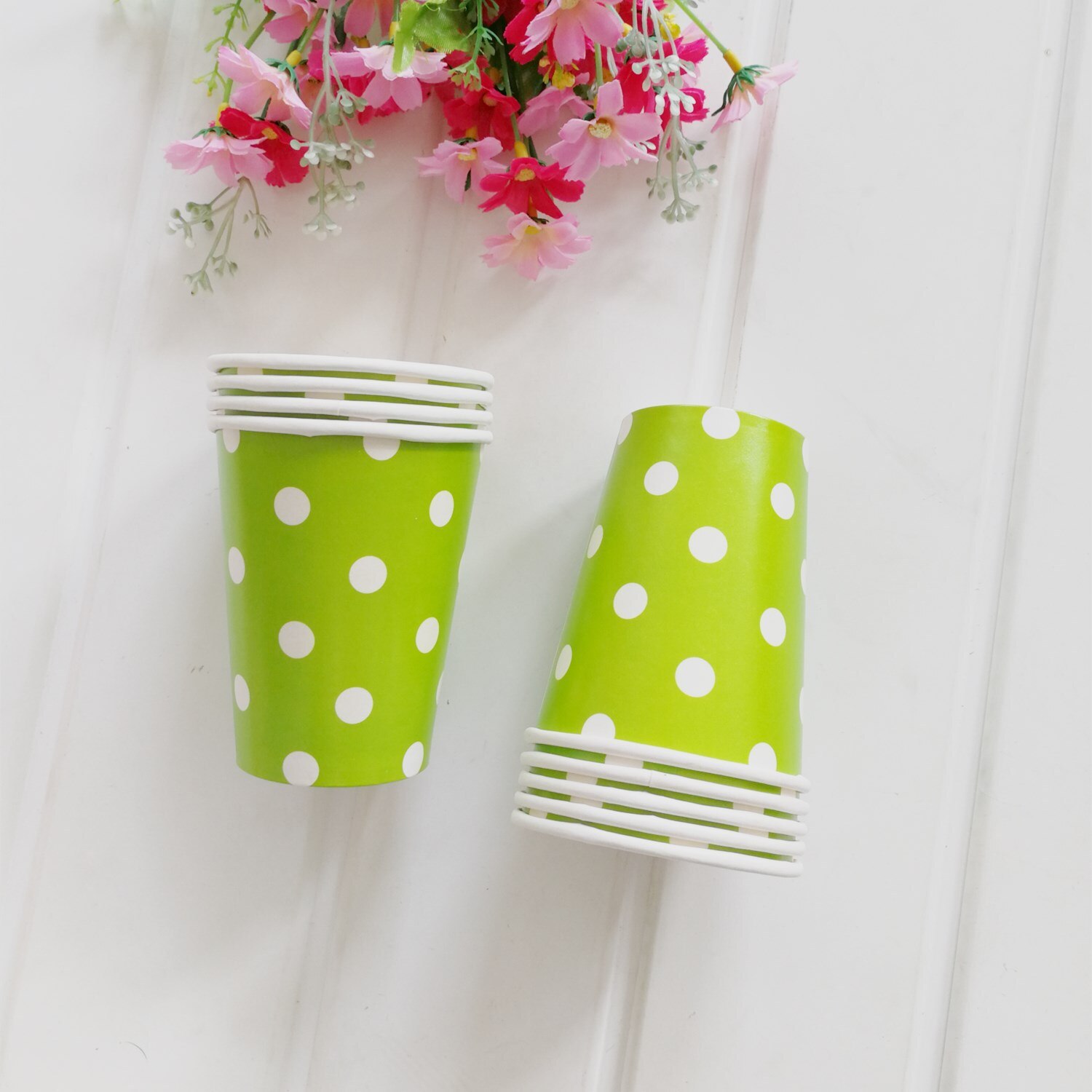 12pcs party polka dot paper cup disposable party paper cup wedding children birthday party supplies cold drink cup: green