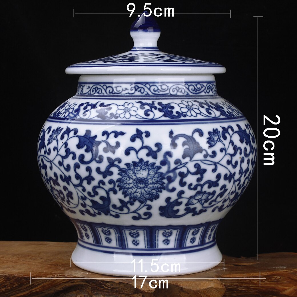 Håndværk keramiske vaser runde opbevaringskrukke te caddy klassisk malet blå og hvid porcelæn bordplade vase vintage hjem indretning: B