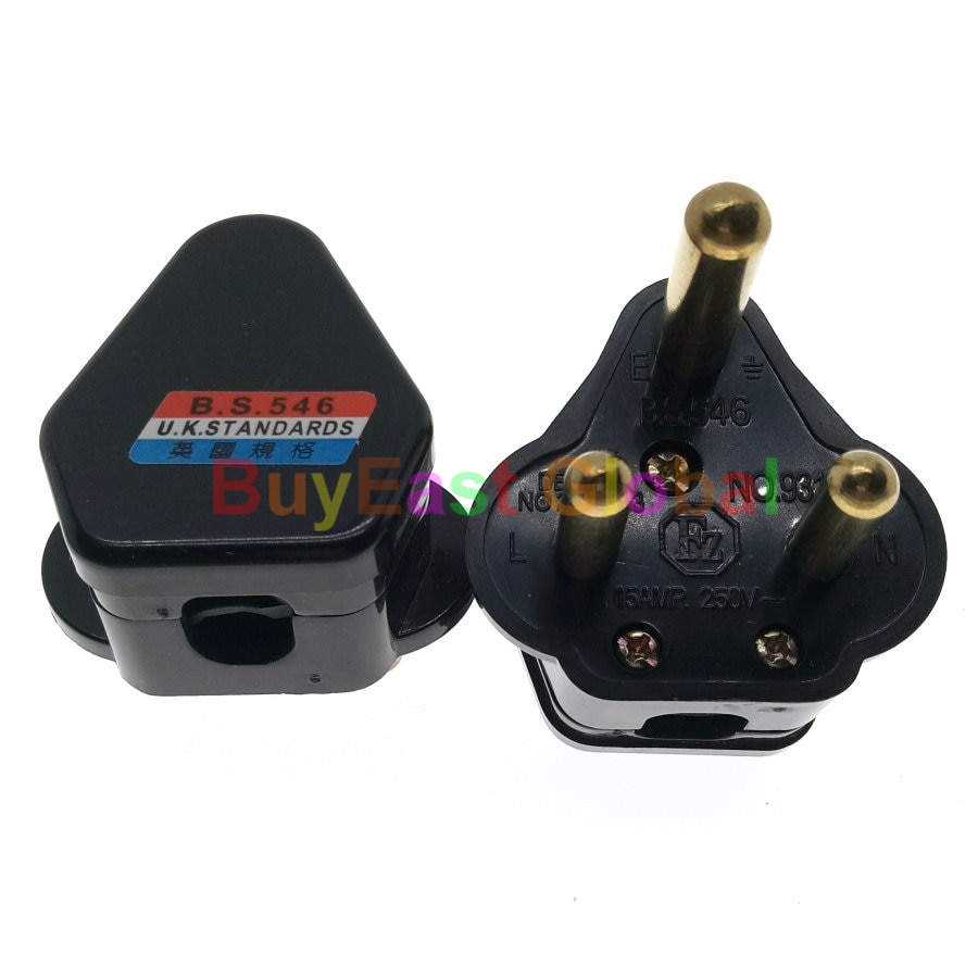 BS546 15A Type M Rewireable Main Power Plug AC100~250V 15A Black