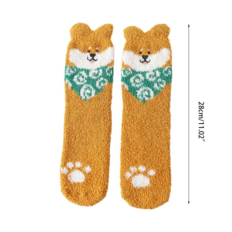 Femmes hiver microfibre floue pantoufle maison chaussettes mignon 3D oreilles chiot chien motif Kawaii épais confortable dormir bonneterie