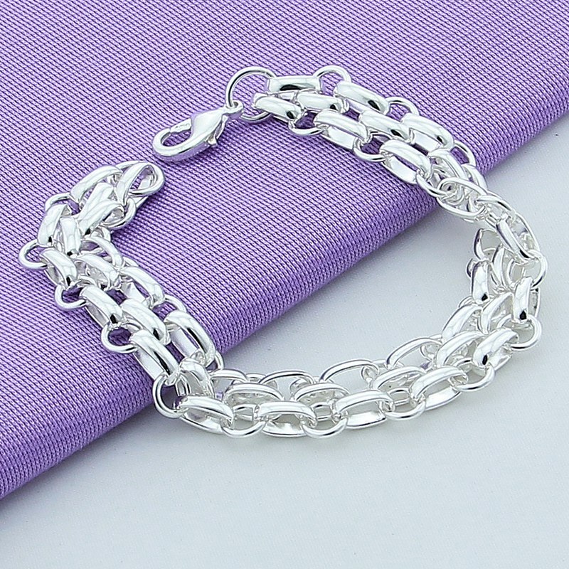 Nouveauté 925 bijoux en argent trois rangées rondes Bracelet à breloques Bracelet à la bijoux pour femme