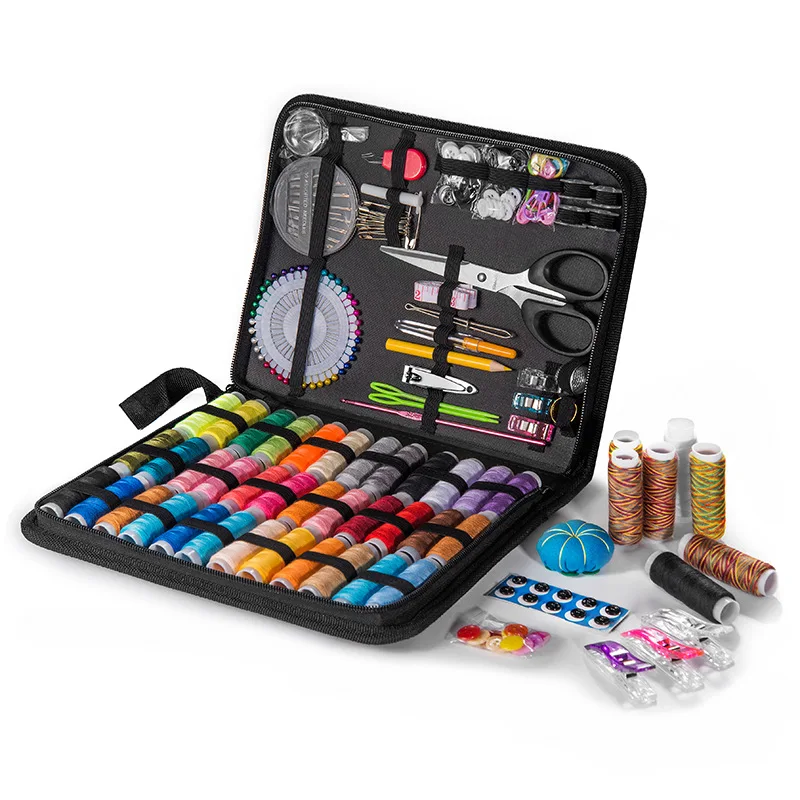 Kit de costura completo con hilos, agujas, tijeras, cinta métrica, botones, portátil, viaje, DIY, bordado, trabajo hecho a mano, conjunto de herramientas de costura
