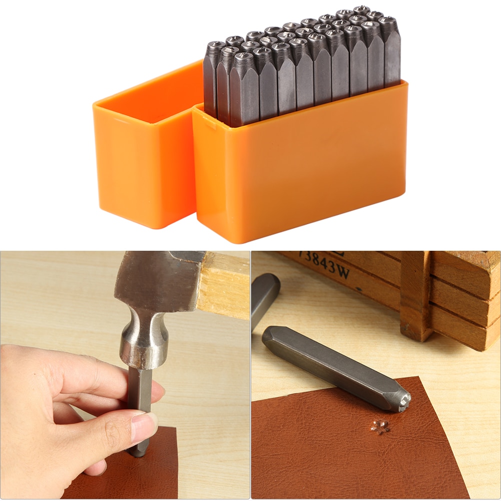 6mm Metal Steel Iron Stamp Steel Die Metal Stamping Kit Lowercase A-Z Letters Symbol Stamp Tools Hand Punches DIY Leather Tools