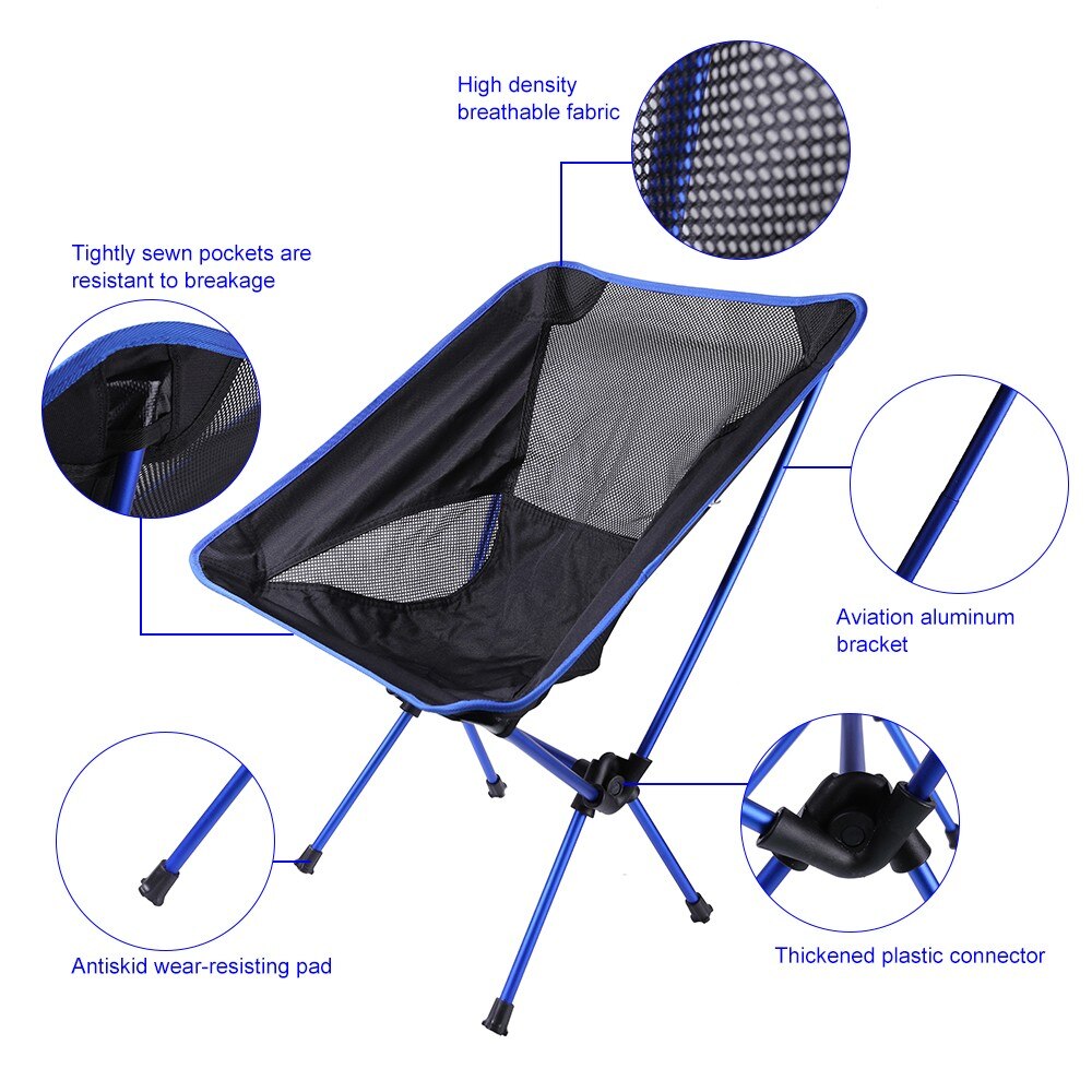 Ultralight Opvouwbare Camping Stoel Draagbare Vissen Picknick Maan Stoelen Opvouwbare Bbq Wandelen Reizen Rugleuning Seat Outdoor Gereedschap