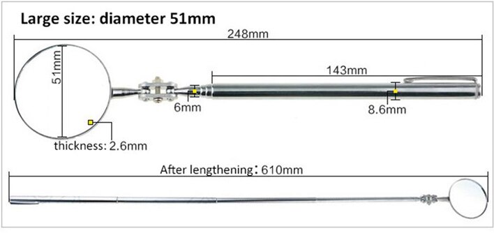 Auto Telescopische Spiegel Inspectie Apparaat Gereedschappen Uitbreiding Hoek View Spiegels Automotive Hand Repair Kit: 51mm