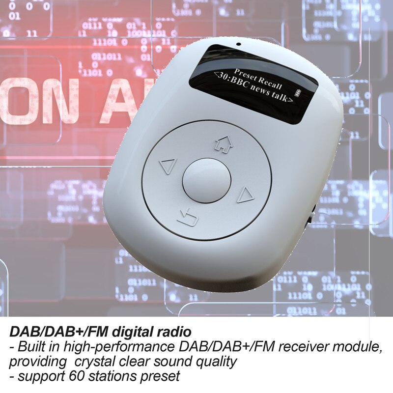 Mini Sports DAB Digital Radio, FM Radio, Bluetooth Playback, Portable MP3 Player, White Noise