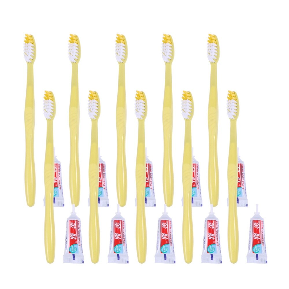 10pcs Travel Toothbrush and Toothpaste Set Hotel Disposable Toothbrush Kit (Mixed Colors)